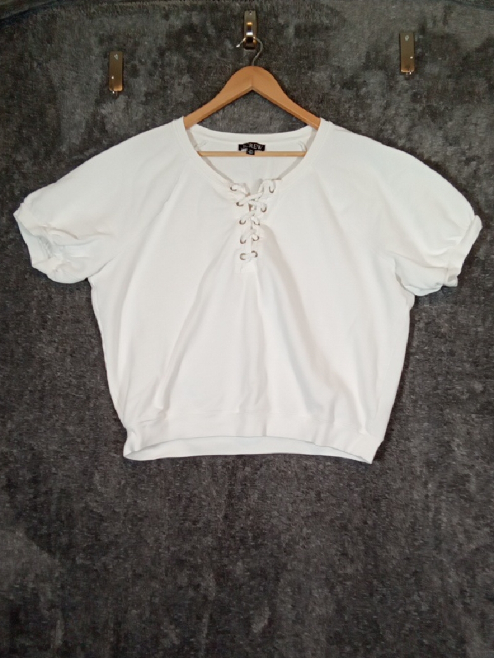 J. Crew White Lace-Up Short Sleeve Sweatshirt Terry Sweatshirt Womens